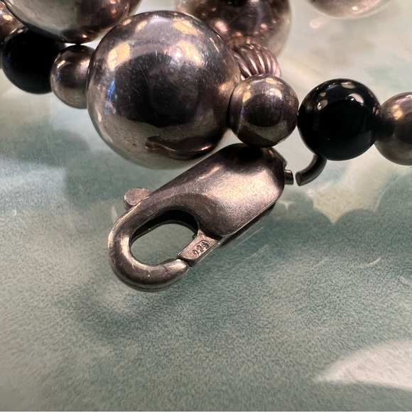 24” Vintage Sterling Silver and Black Bead Necklace - Picture 3 of 5